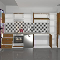 Decoraktiv Elite 325YQ Ankastre Fırın Modüllü MDF Hazır Mutfak Dolabı Ceviz