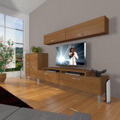 Decoraktiv Ekoflex 6Y Slm Krom Ayaklı Tv Ünitesi Tv Sehpası Ceviz