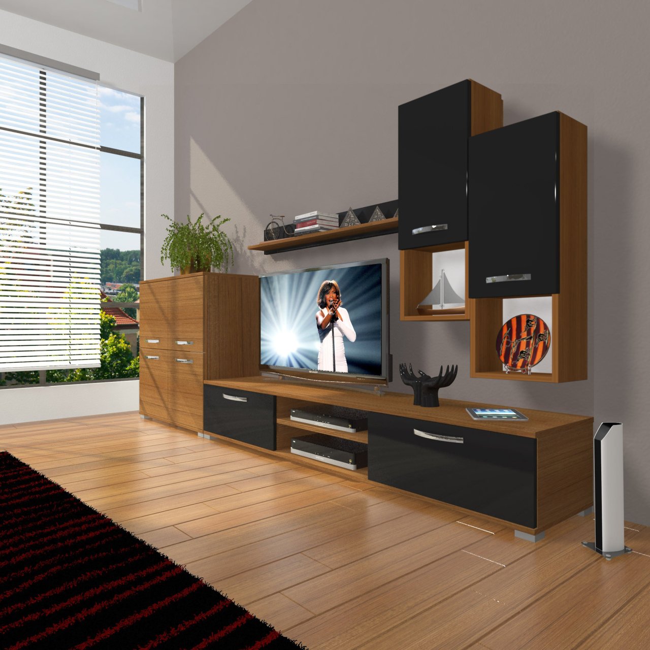 Decoraktiv Eko 6DA Slm Dvd Tv Ünitesi Tv Sehpası Ceviz - Siyah