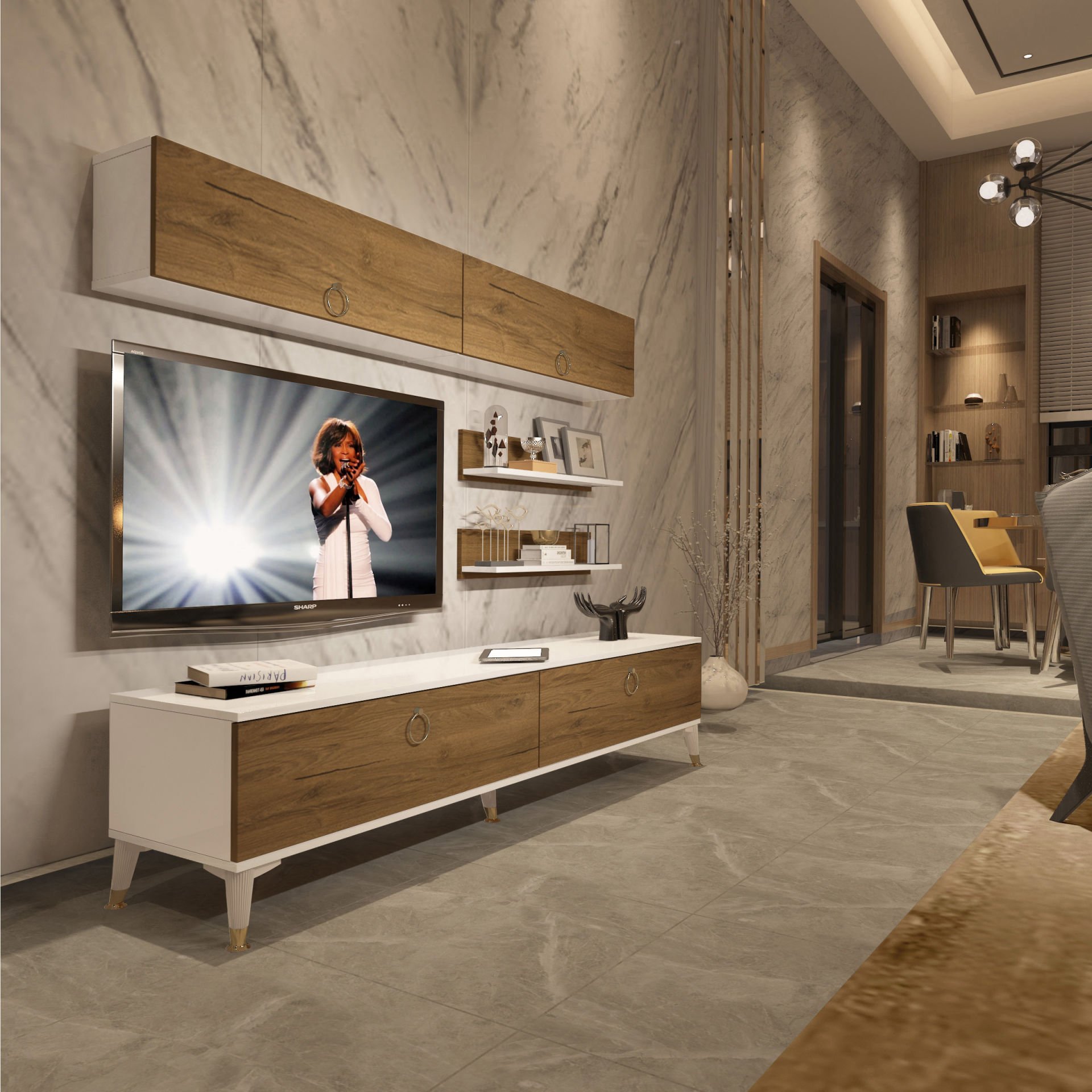 Decoraktiv Eko 5 Mdf Std Gold Tv Ünitesi Tv Sehpası Beyaz - Pera