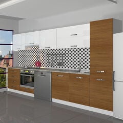 Decoraktiv Elite 325YQ Ankastre Fırın Modüllü MDF Hazır Mutfak Dolabı Ceviz - Beyaz