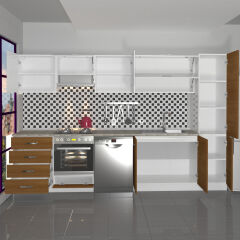 Decoraktiv Elite 325YQ Ankastre Fırın Modüllü MDF Hazır Mutfak Dolabı Ceviz - Beyaz