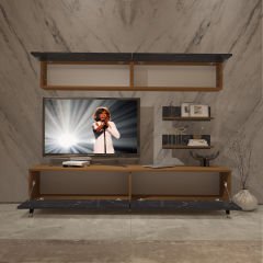 Decoraktiv Eko 5 Mdf Std Gold Tv Ünitesi Tv Sehpası Ceviz - Siyah Mermer