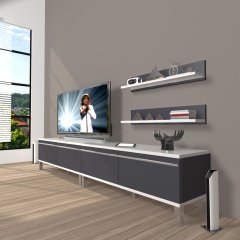 Decoraktiv Eko 220t Mdf Krom Ayaklı Tv Ünitesi Tv Sehpası Beyaz - Antrasit