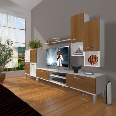Decoraktiv Eko 6DA Slm Dvd Krom Ayaklı Tv Ünitesi Tv Sehpası Beyaz - Ceviz