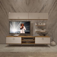 Decoraktiv Eko 5 Mdf Dvd Gold Tv Ünitesi Tv Sehpası Pera - Beyaz