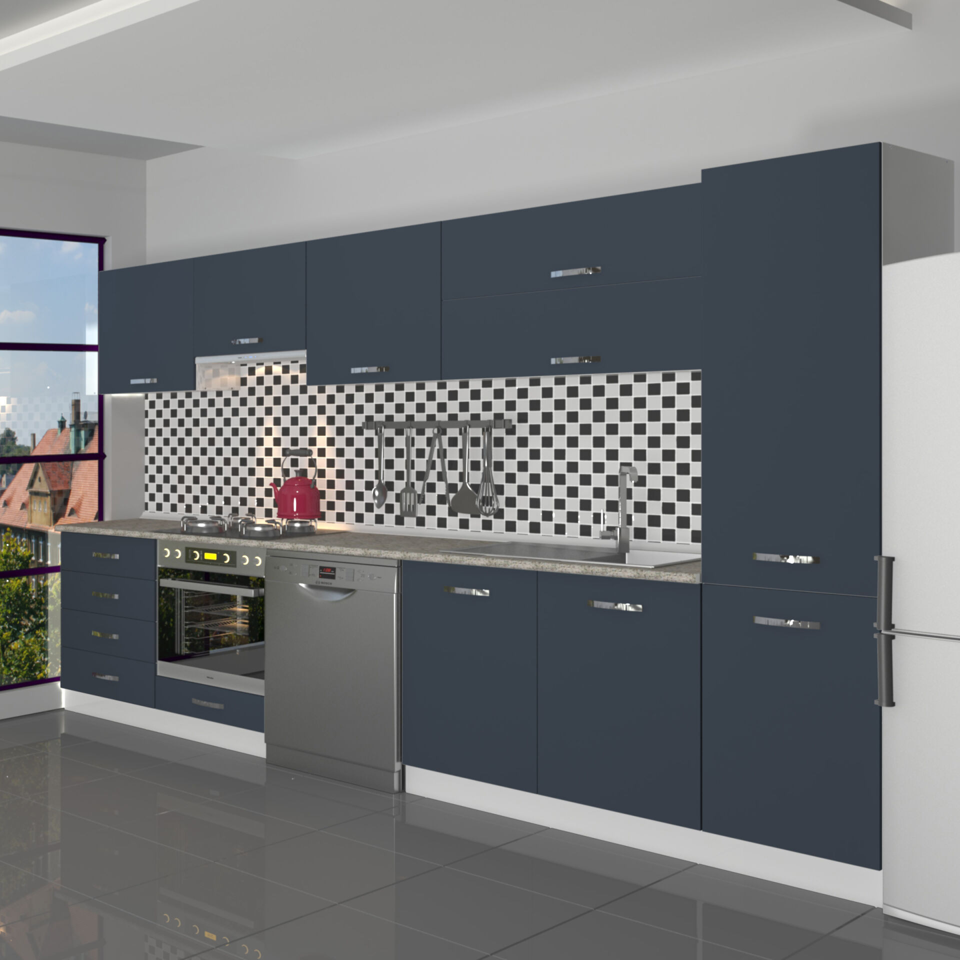 Decoraktiv Elite 325YQ Ankastre Fırın Modüllü MDF Hazır Mutfak Dolabı Antrasit