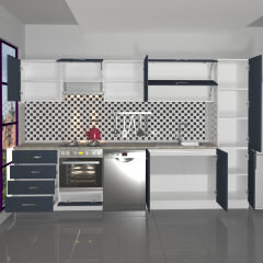 Decoraktiv Elite 325YQ Ankastre Fırın Modüllü MDF Hazır Mutfak Dolabı Antrasit
