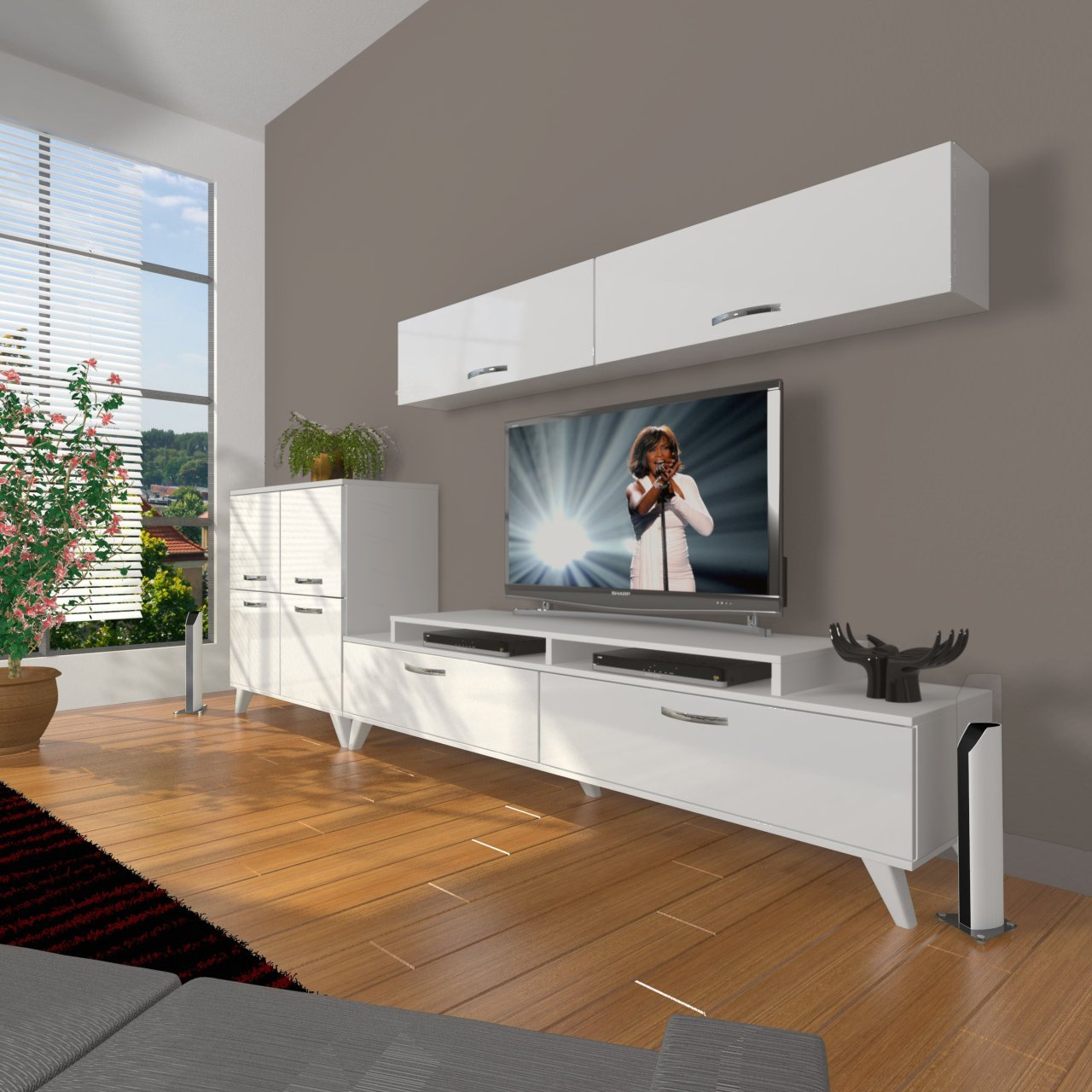 Decoraktiv Ekoflex 6Y Slm Retro Tv Ünitesi Tv Sehpası Parlak Beyaz