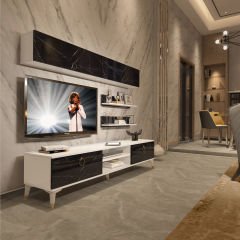 Decoraktiv Eko 5 Mdf Dvd Gold Tv Ünitesi Tv Sehpası Beyaz - Siyah Mermer