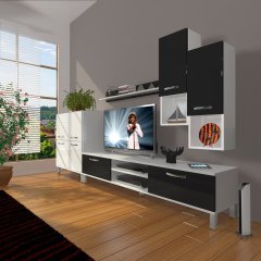 Decoraktiv Eko 6DA Slm Dvd Krom Ayaklı Tv Ünitesi Tv Sehpası Beyaz - Siyah