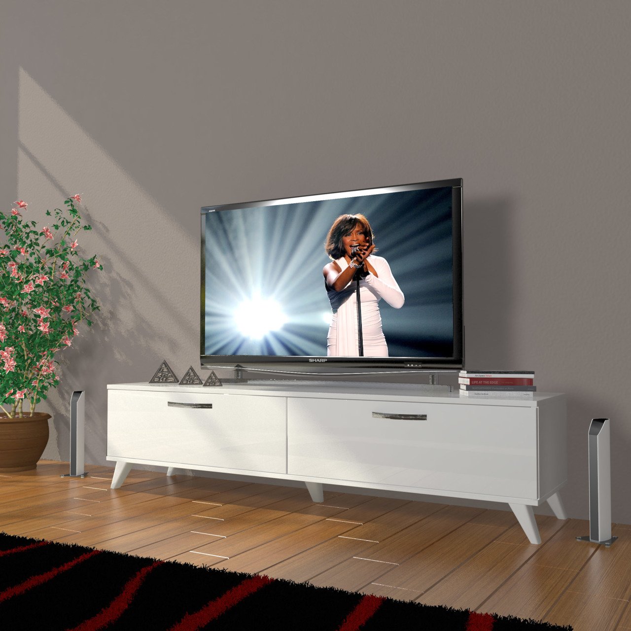 Decoraktiv Eko 140 Slm Std Retro Tv Ünitesi Tv Sehpası Parlak Beyaz