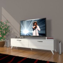 Decoraktiv Eko 140 Slm Std Retro Tv Ünitesi Tv Sehpası Parlak Beyaz