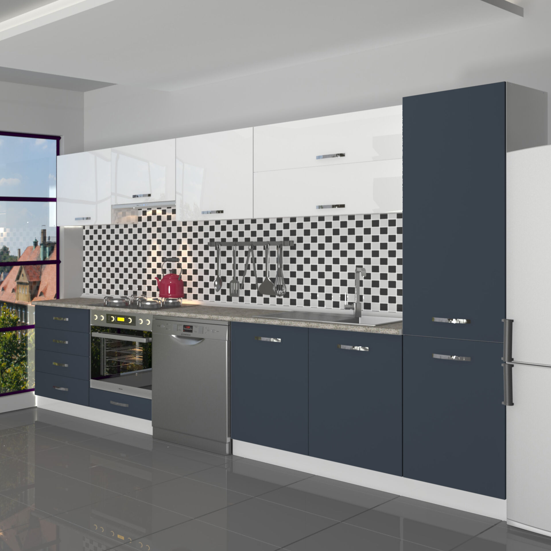 Decoraktiv Elite 325YQ Ankastre Fırın Modüllü MDF Hazır Mutfak Dolabı Antrasit - Beyaz
