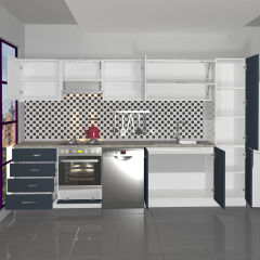 Decoraktiv Elite 325YQ Ankastre Fırın Modüllü MDF Hazır Mutfak Dolabı Antrasit - Beyaz