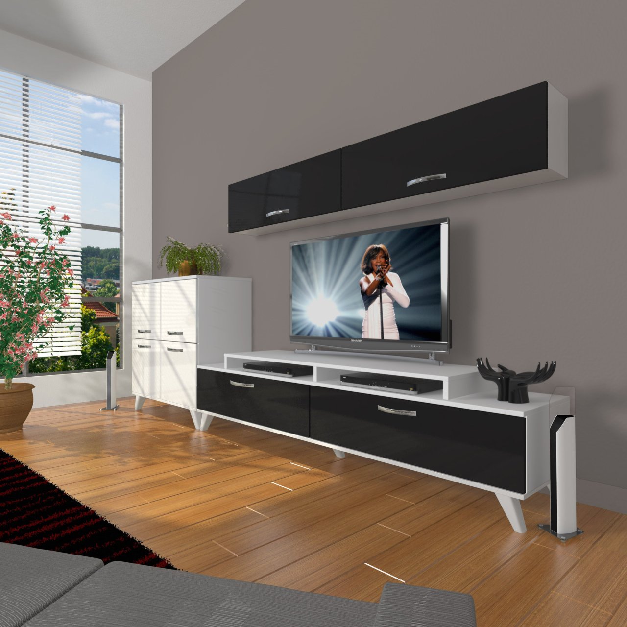 Decoraktiv Ekoflex 6Y Slm Retro Tv Ünitesi Tv Sehpası Beyaz - Siyah