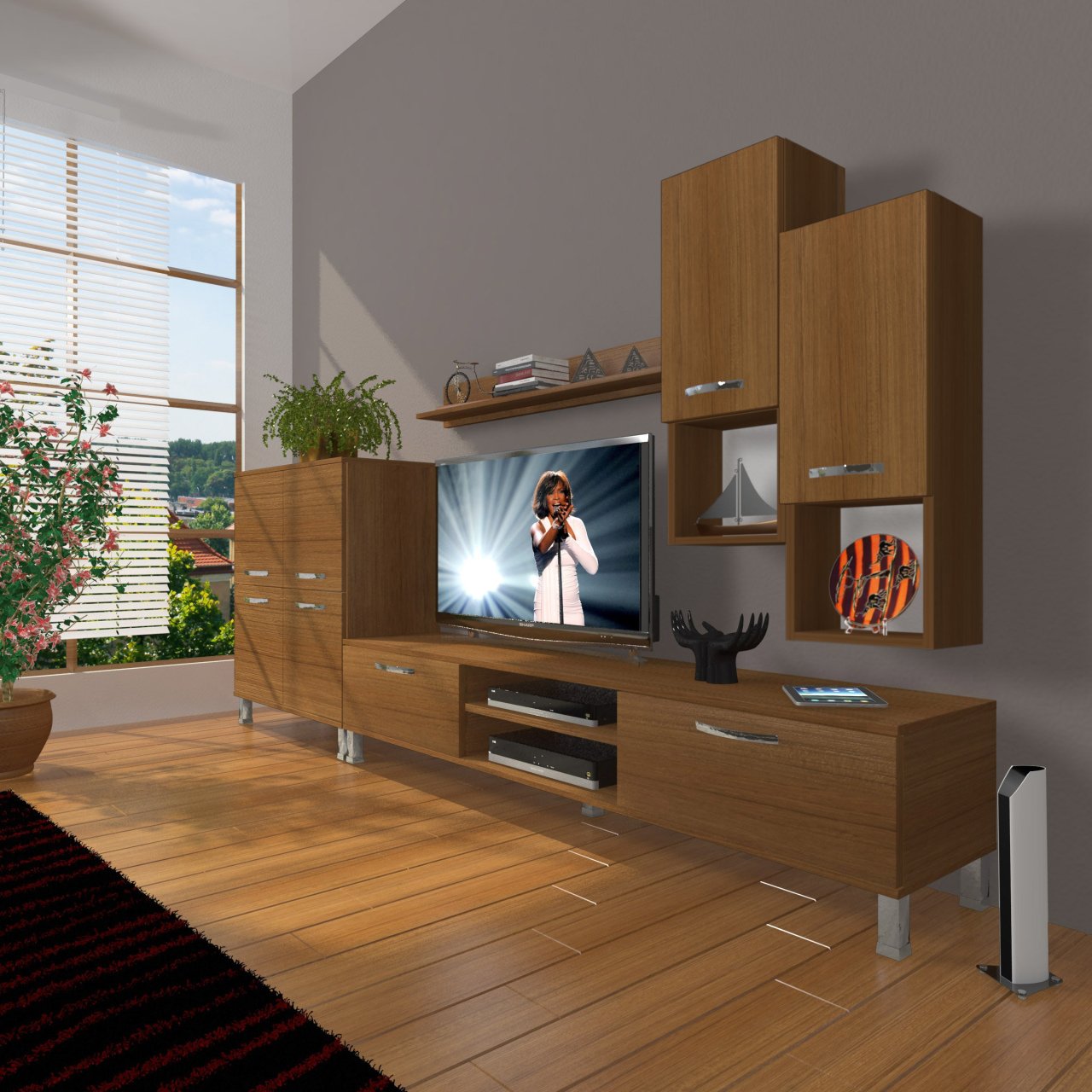 Decoraktiv Eko 6DA Slm Dvd Krom Ayaklı Tv Ünitesi Tv Sehpası Ceviz