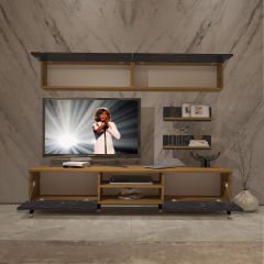Decoraktiv Eko 5 Mdf Dvd Gold Tv Ünitesi Tv Sehpası Pera - Siyah Mermer