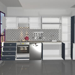 Decoraktiv Elite 325YQ Ankastre Fırın Modüllü MDF Hazır Mutfak Dolabı Antrasit - Buz Gri