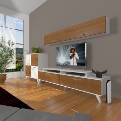 Decoraktiv Ekoflex 6Y Slm Retro Tv Ünitesi Tv Sehpası Beyaz - Ceviz