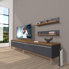 Decoraktiv Eko 220t Mdf Krom Ayaklı Tv Ünitesi Tv Sehpası Ceviz - Antrasit