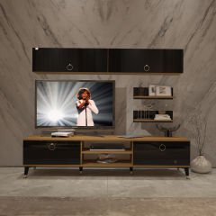 Decoraktiv Eko 5 Mdf Dvd Gold Tv Ünitesi Tv Sehpası Pera - Siyah