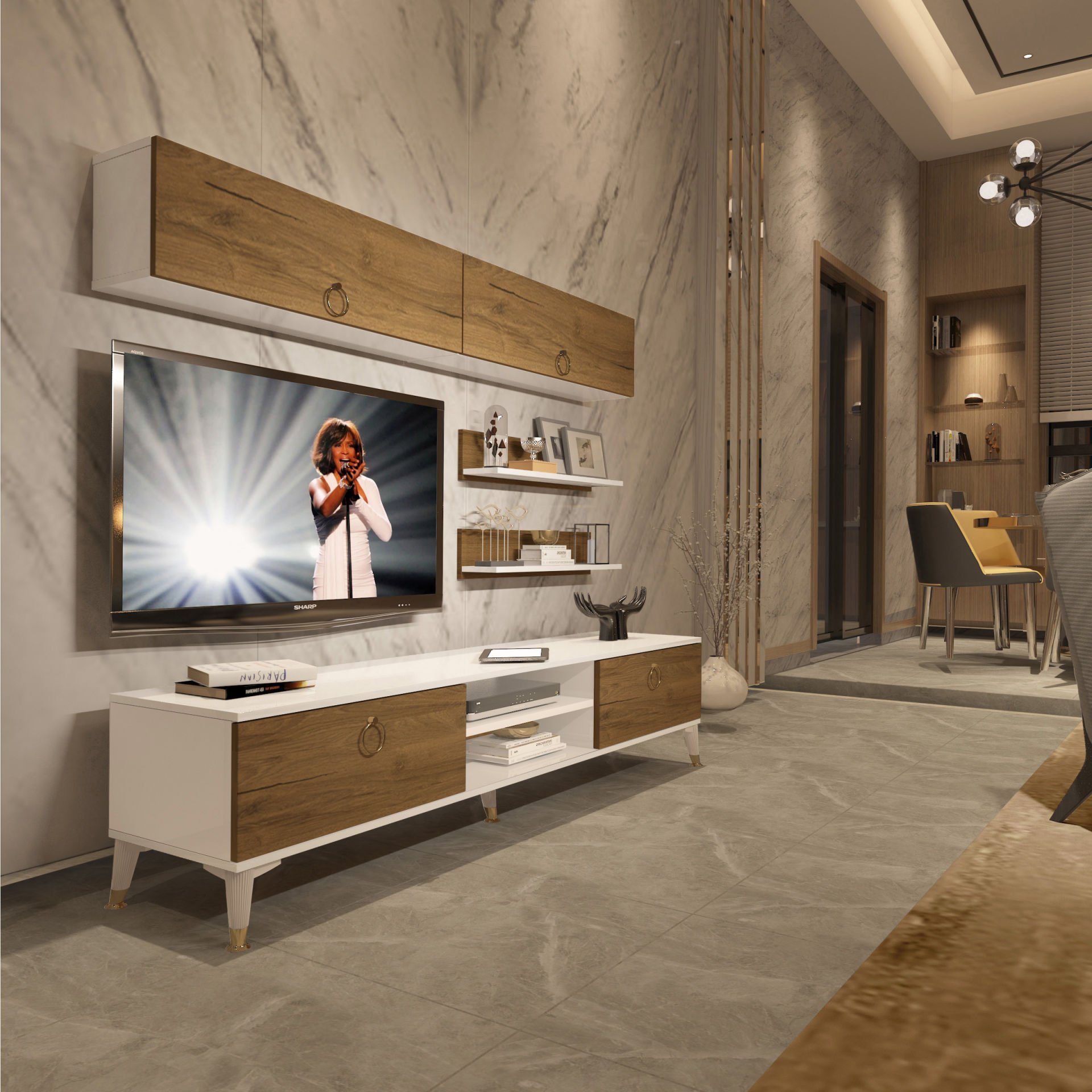 Decoraktiv Eko 5 Mdf Dvd Gold Tv Ünitesi Tv Sehpası Beyaz - Pera