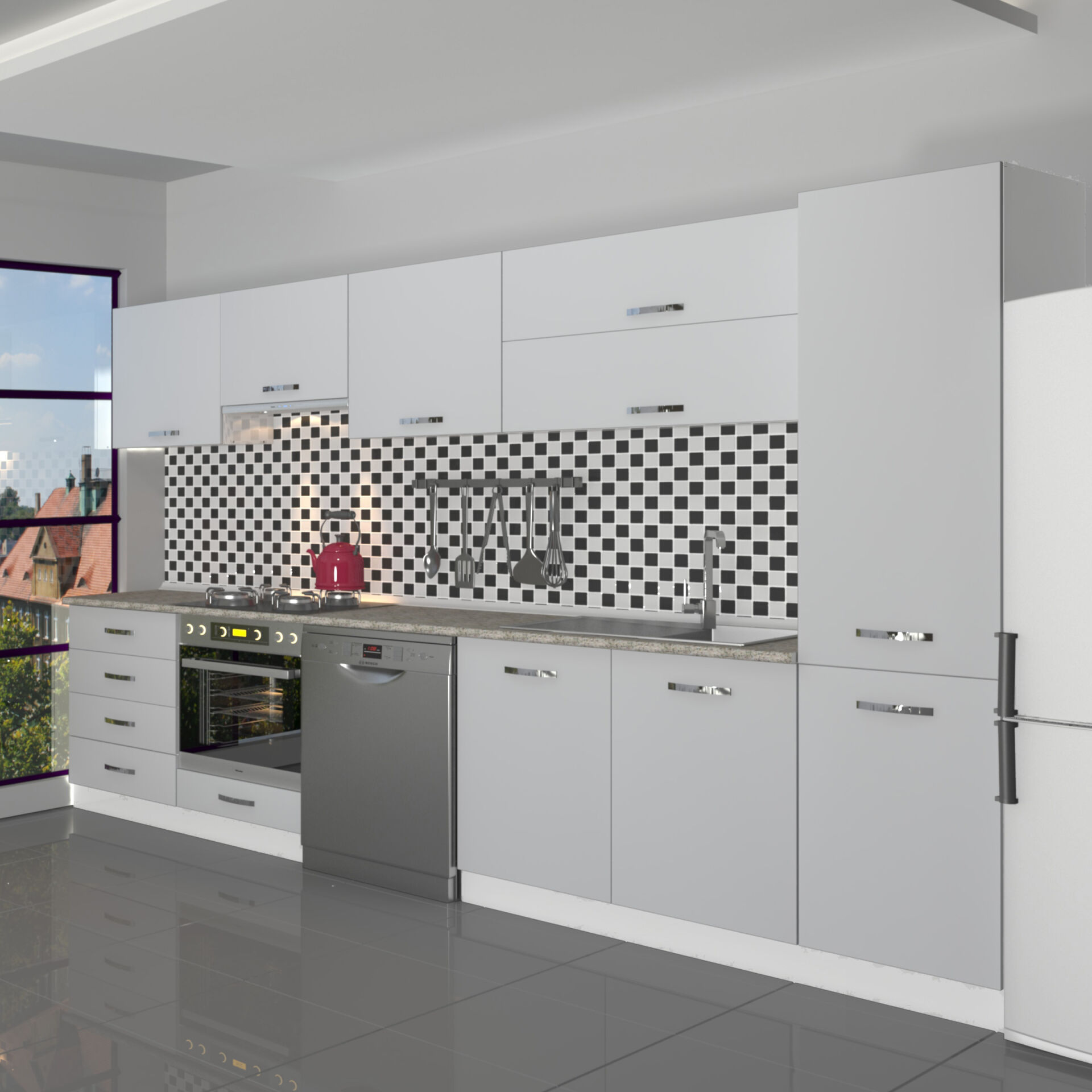 Decoraktiv Elite 325YQ Ankastre Fırın Modüllü MDF Hazır Mutfak Dolabı Buz Gri