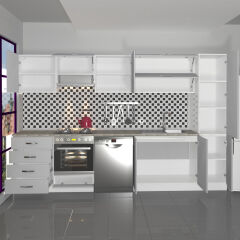 Decoraktiv Elite 325YQ Ankastre Fırın Modüllü MDF Hazır Mutfak Dolabı Buz Gri