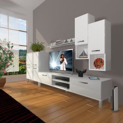 Decoraktiv Eko 6DA Slm Dvd Krom Ayaklı Tv Ünitesi Tv Sehpası Parlak Beyaz