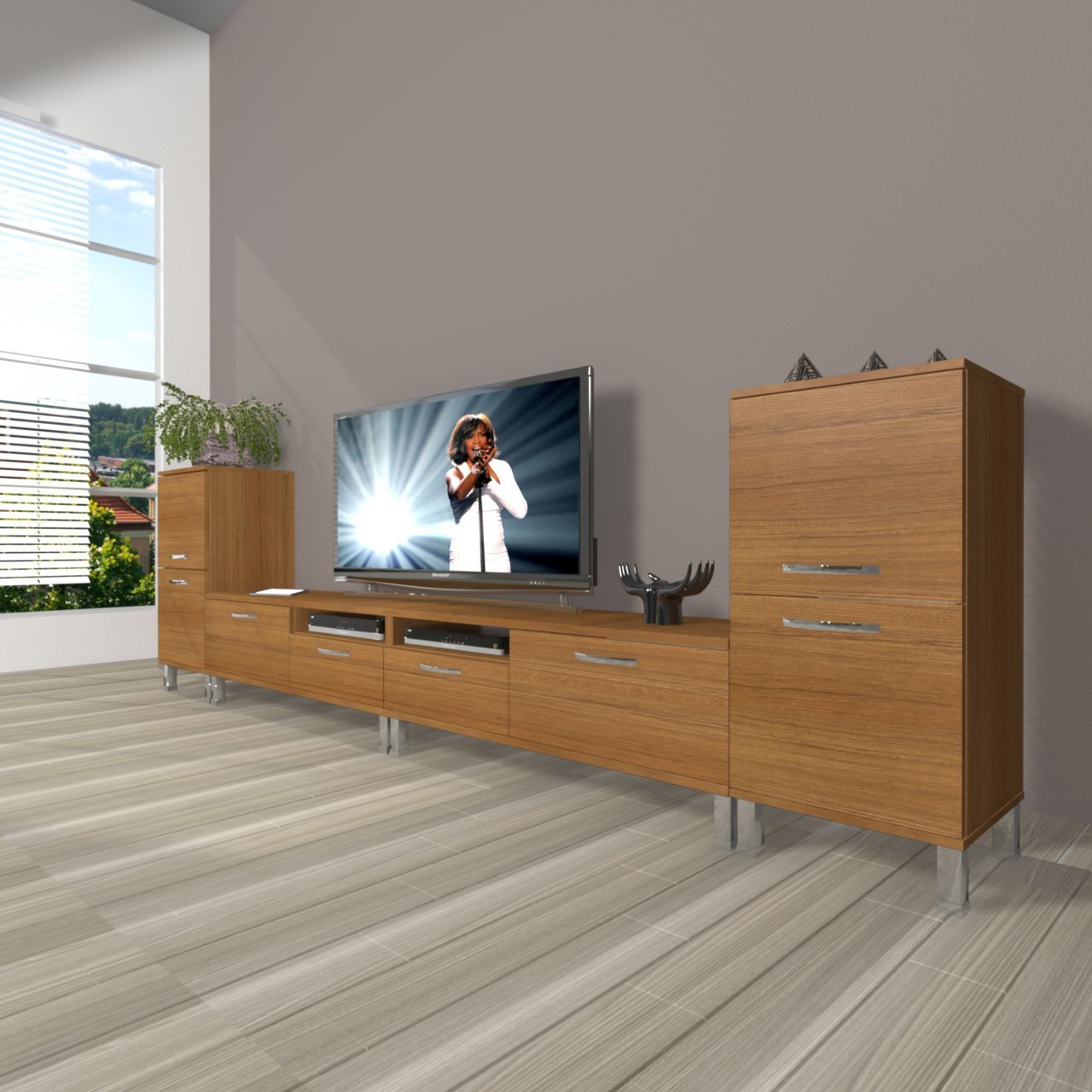 Decoraktiv Eko 9220 Slm Krom Ayaklı Tv Ünitesi Tv Sehpası Ceviz