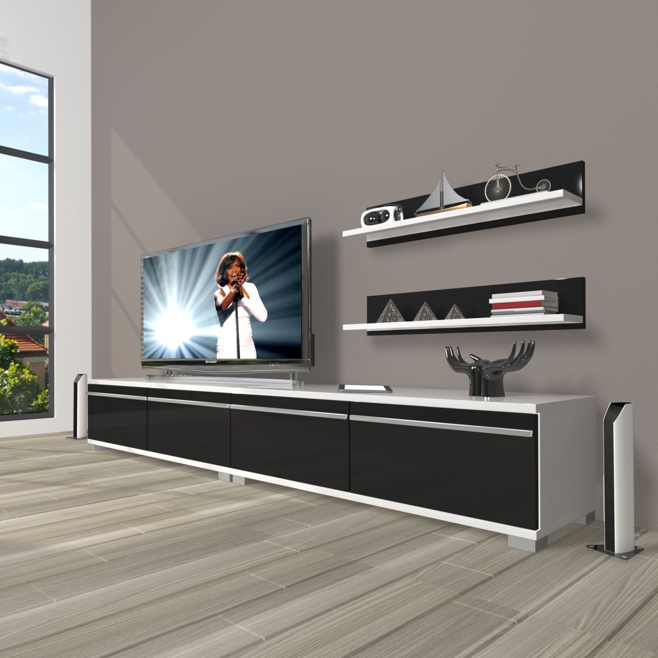 Decoraktiv Eko 220t Mdf Tv Ünitesi Tv Sehpası Beyaz - Siyah