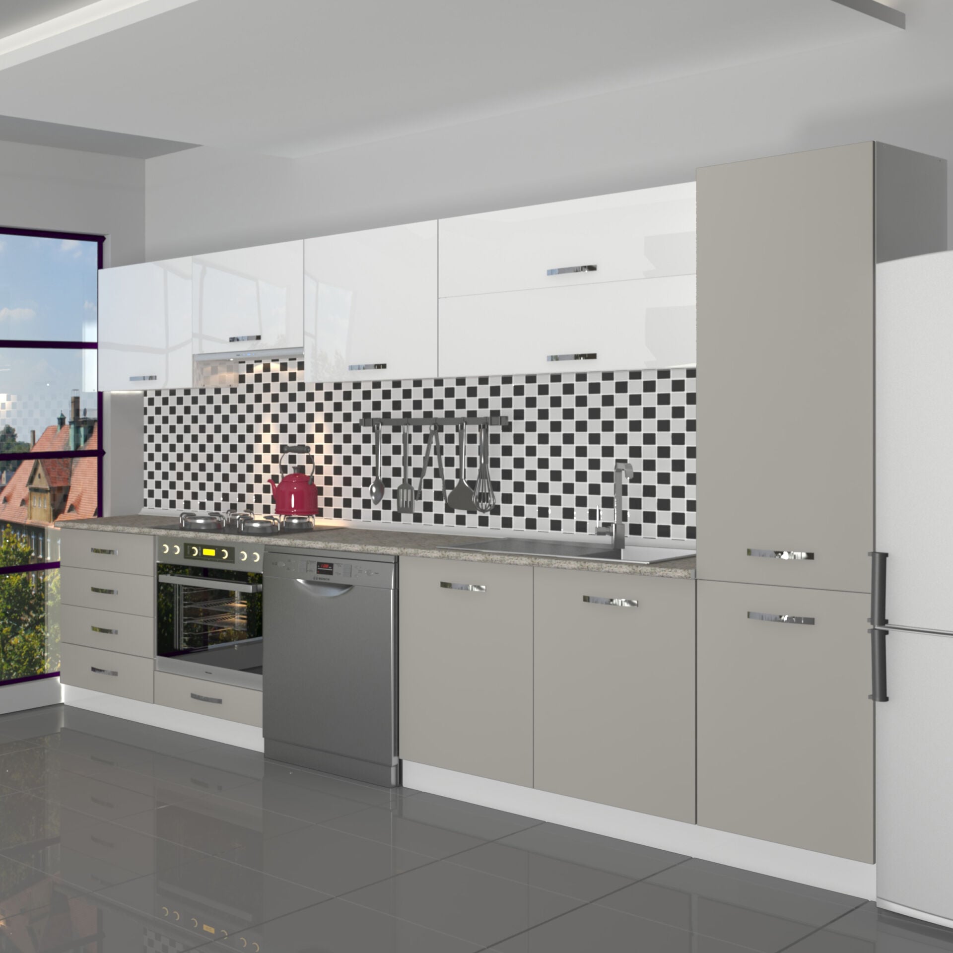 Decoraktiv Elite 325YQ Ankastre Fırın Modüllü MDF Hazır Mutfak Dolabı Kumtaşı - Beyaz