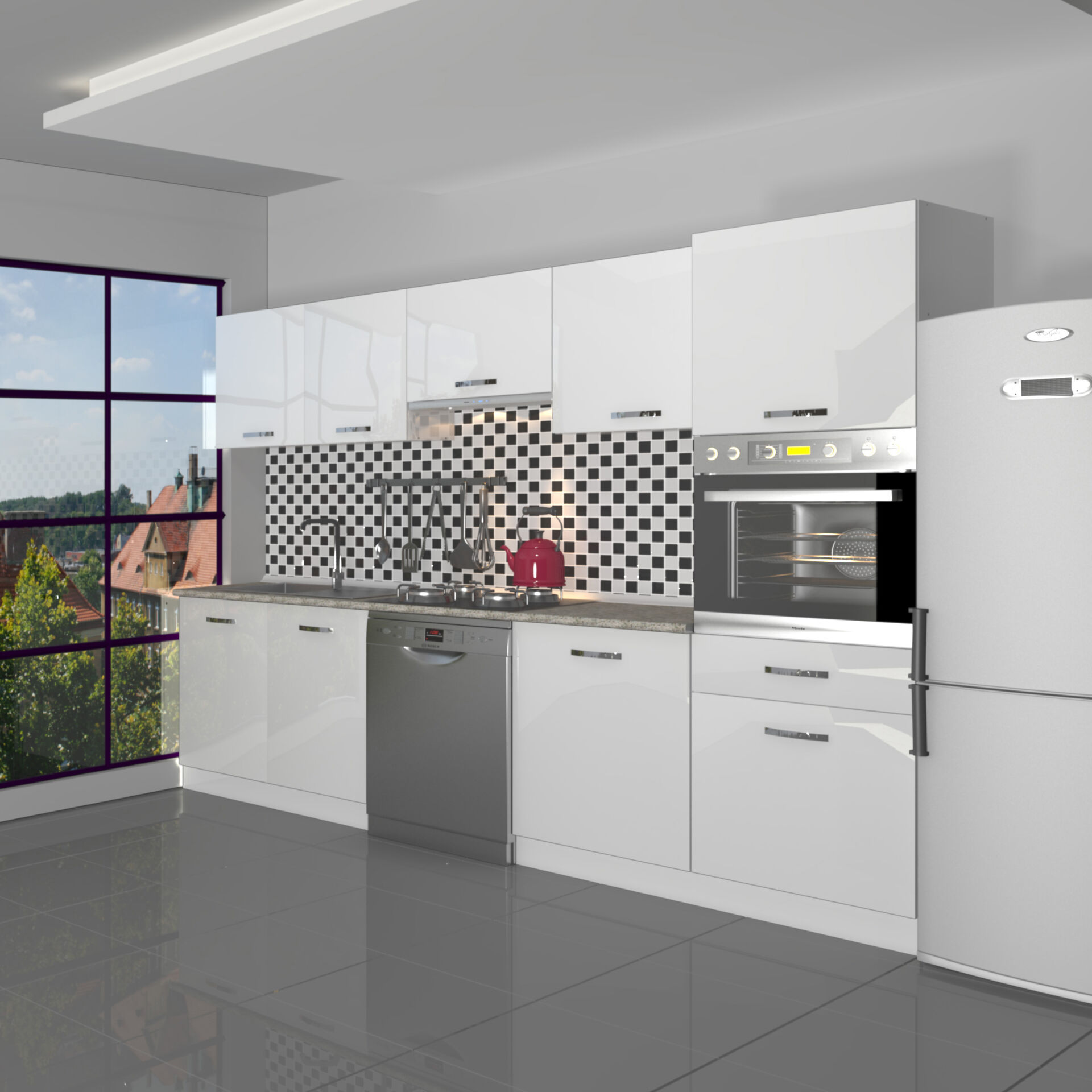 Decoraktiv Elite 280 Ankastre Boy Dolaplı MDF Hazır Mutfak Dolabı Parlak Beyaz
