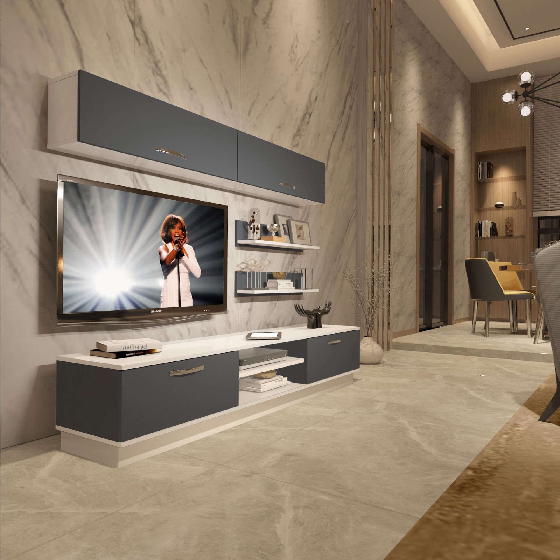 Decoraktiv Eko 5B Mdf Dvd Tv Ünitesi Tv Sehpası Beyaz - Antrasit
