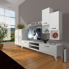 Decoraktiv Eko 6DA Slm Dvd Retro Tv Ünitesi Tv Sehpası Parlak Beyaz
