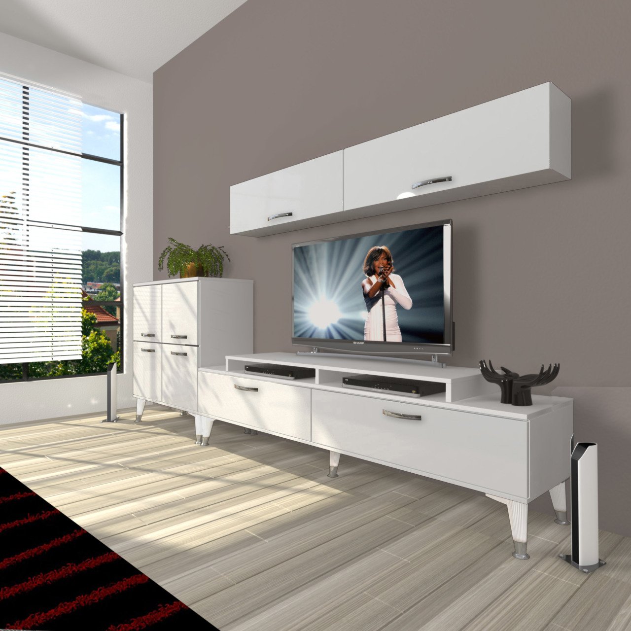 Decoraktiv Ekoflex 6Y Slm Silver Tv Ünitesi Tv Sehpası Parlak Beyaz
