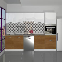 Decoraktiv Elite 280 Ankastre Boy Dolaplı MDF Hazır Mutfak Dolabı Ceviz - Beyaz