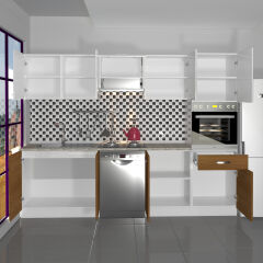 Decoraktiv Elite 280 Ankastre Boy Dolaplı MDF Hazır Mutfak Dolabı Ceviz - Beyaz