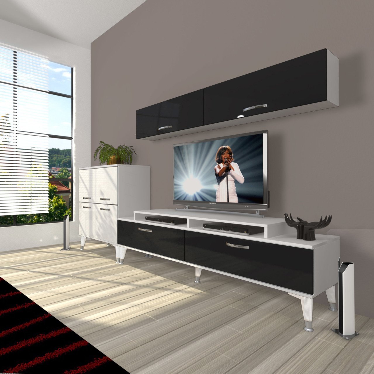 Decoraktiv Ekoflex 6Y Slm Silver Tv Ünitesi Tv Sehpası Beyaz - Siyah