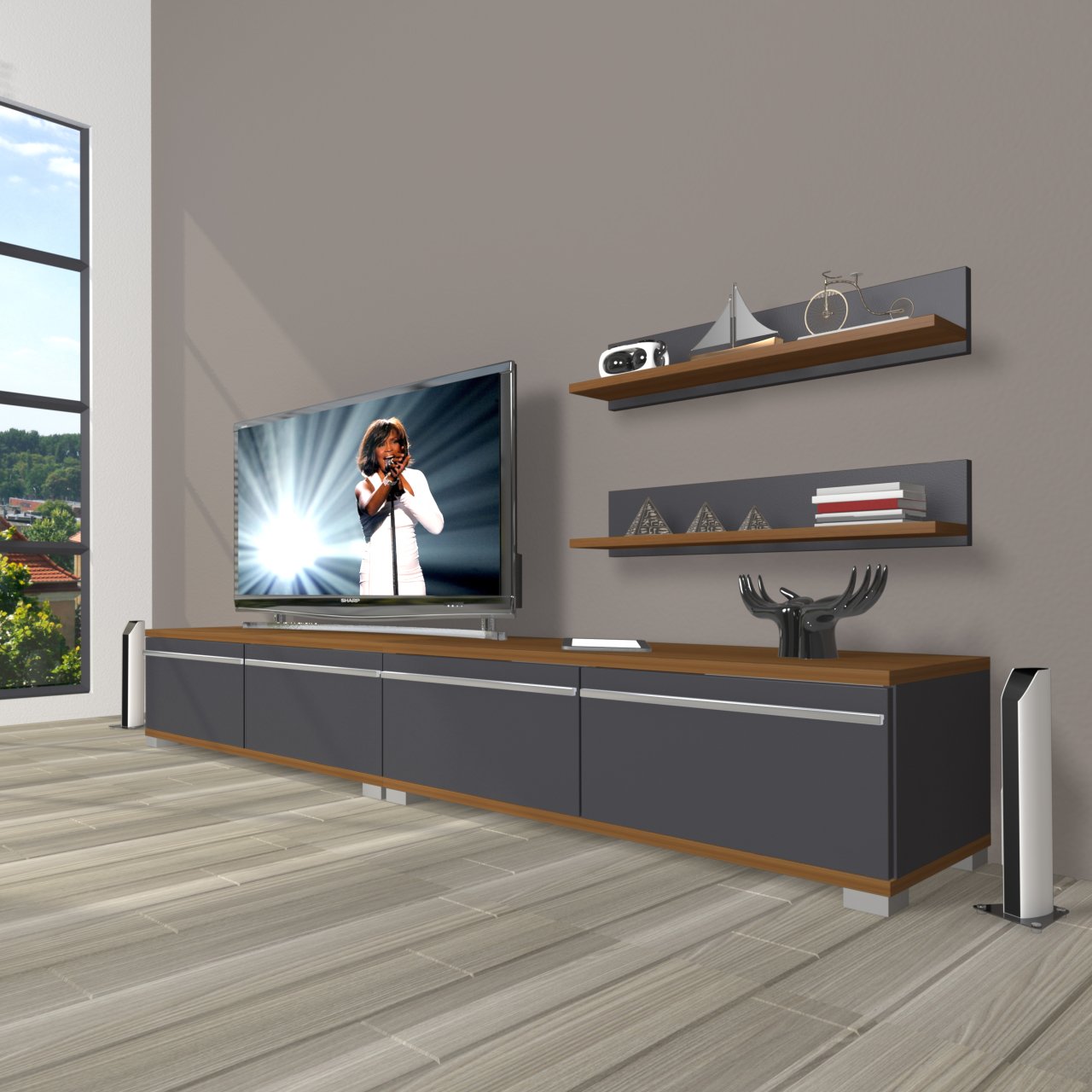Decoraktiv Eko 220t Mdf Tv Ünitesi Tv Sehpası Ceviz - Antrasit