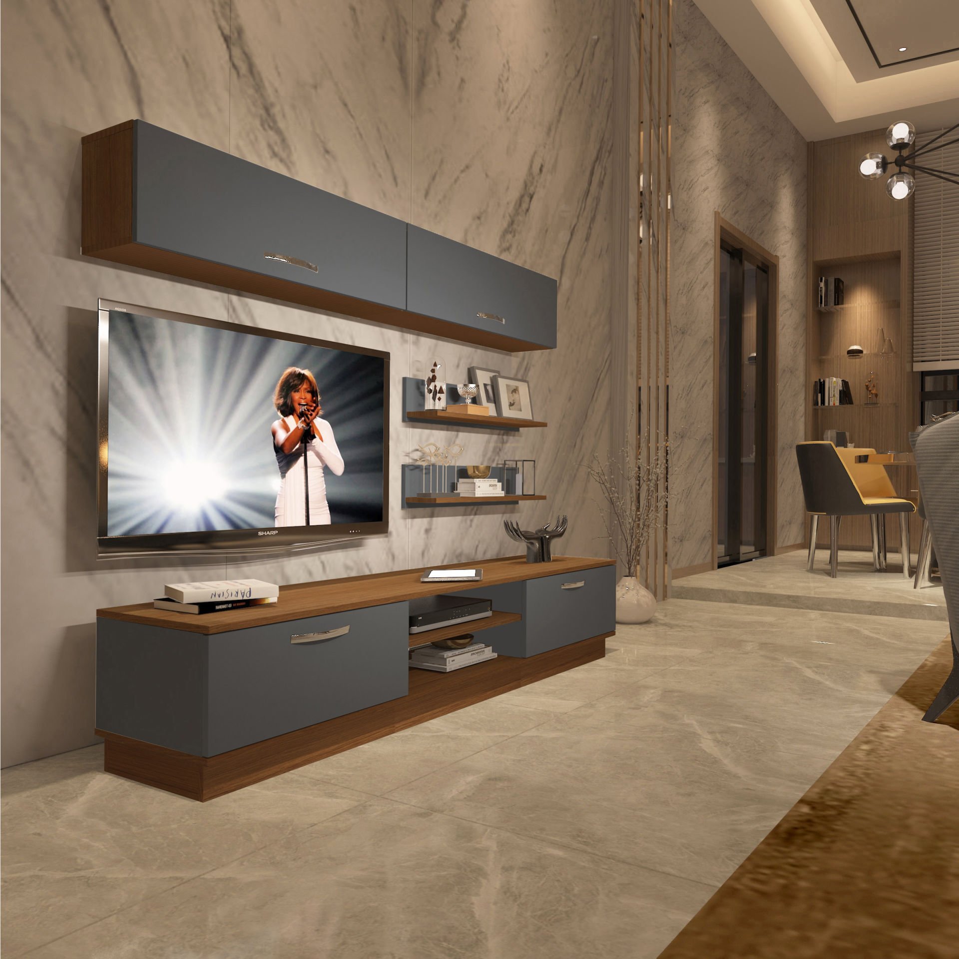 Decoraktiv Eko 5B Mdf Dvd Tv Ünitesi Tv Sehpası Ceviz - Antrasit