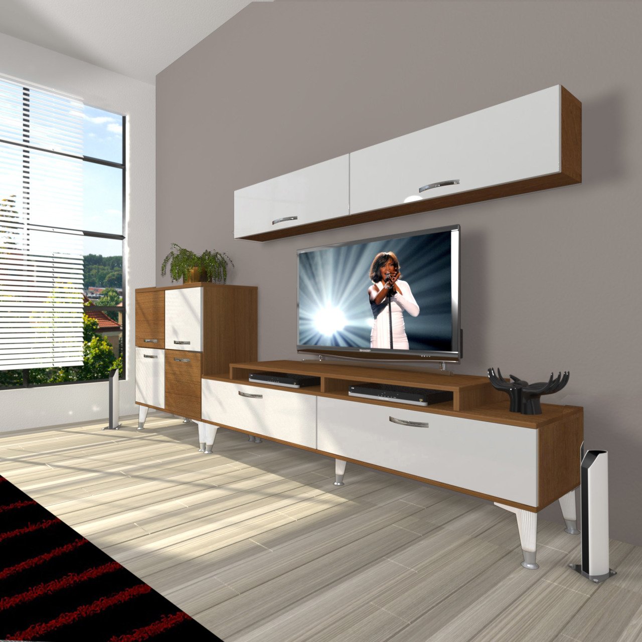 Decoraktiv Ekoflex 6Y Slm Silver Tv Ünitesi Tv Sehpası Ceviz - Beyaz