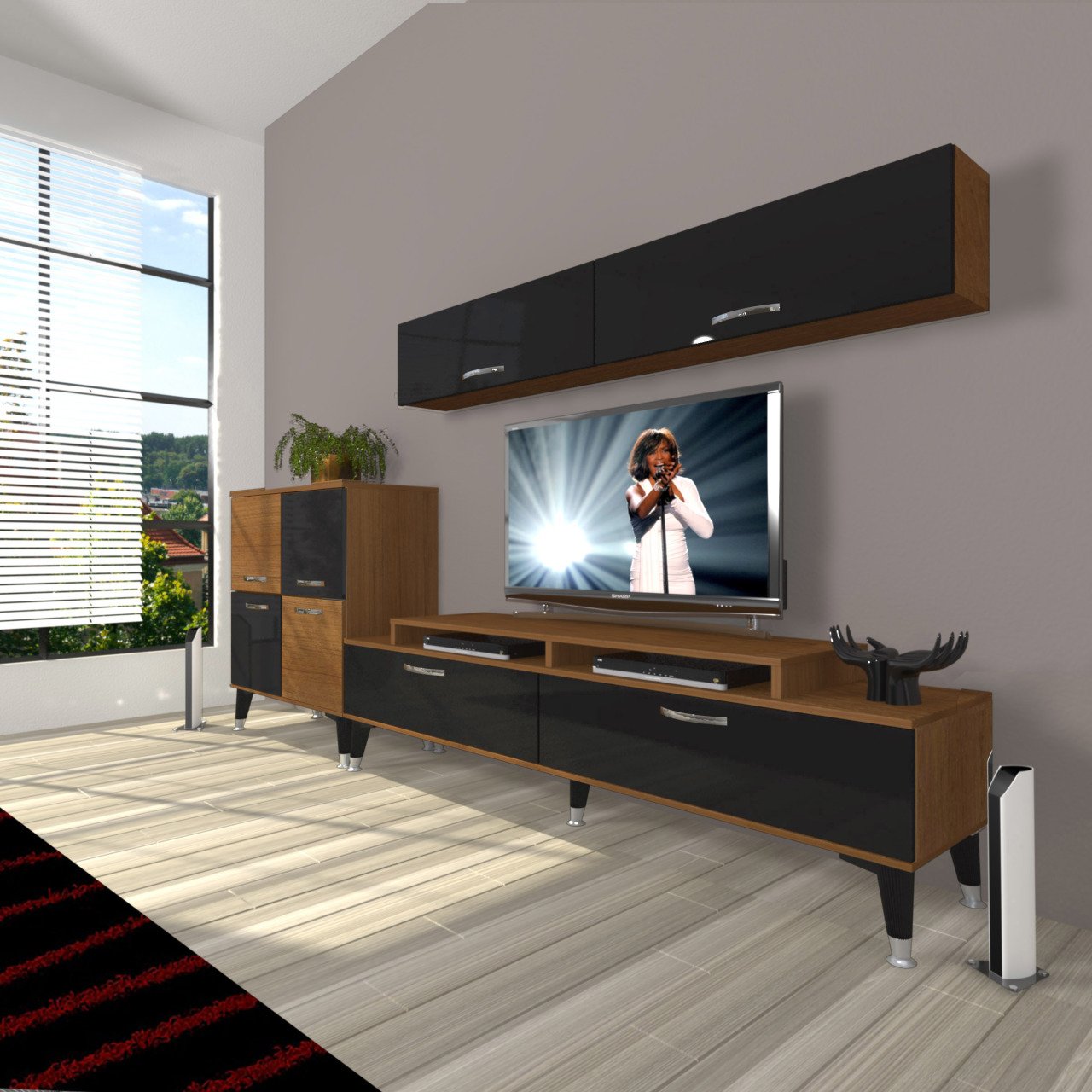 Decoraktiv Ekoflex 6Y Slm Silver Tv Ünitesi Tv Sehpası Ceviz - Siyah