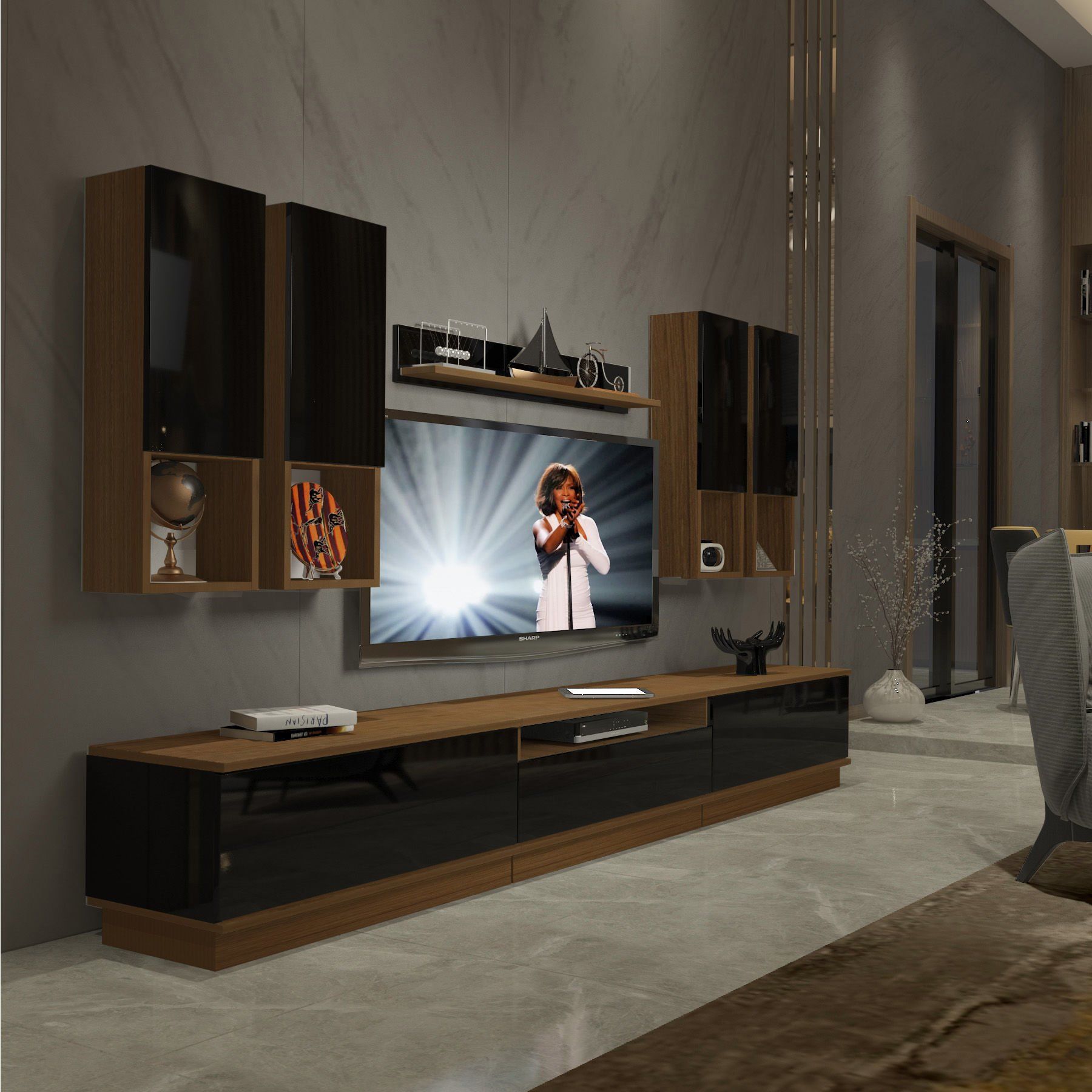 Decoraktiv Trendstyle 8DAS Slm Tv Ünitesi Tv Sehpası Ceviz - Siyah