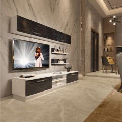 Decoraktiv Eko 5B Mdf Dvd Tv Ünitesi Tv Sehpası Beyaz - Siyah Mermer