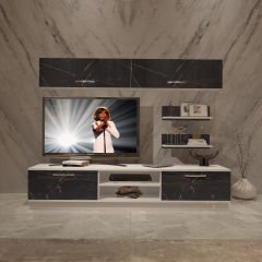 Decoraktiv Eko 5B Mdf Dvd Tv Ünitesi Tv Sehpası Beyaz - Siyah Mermer