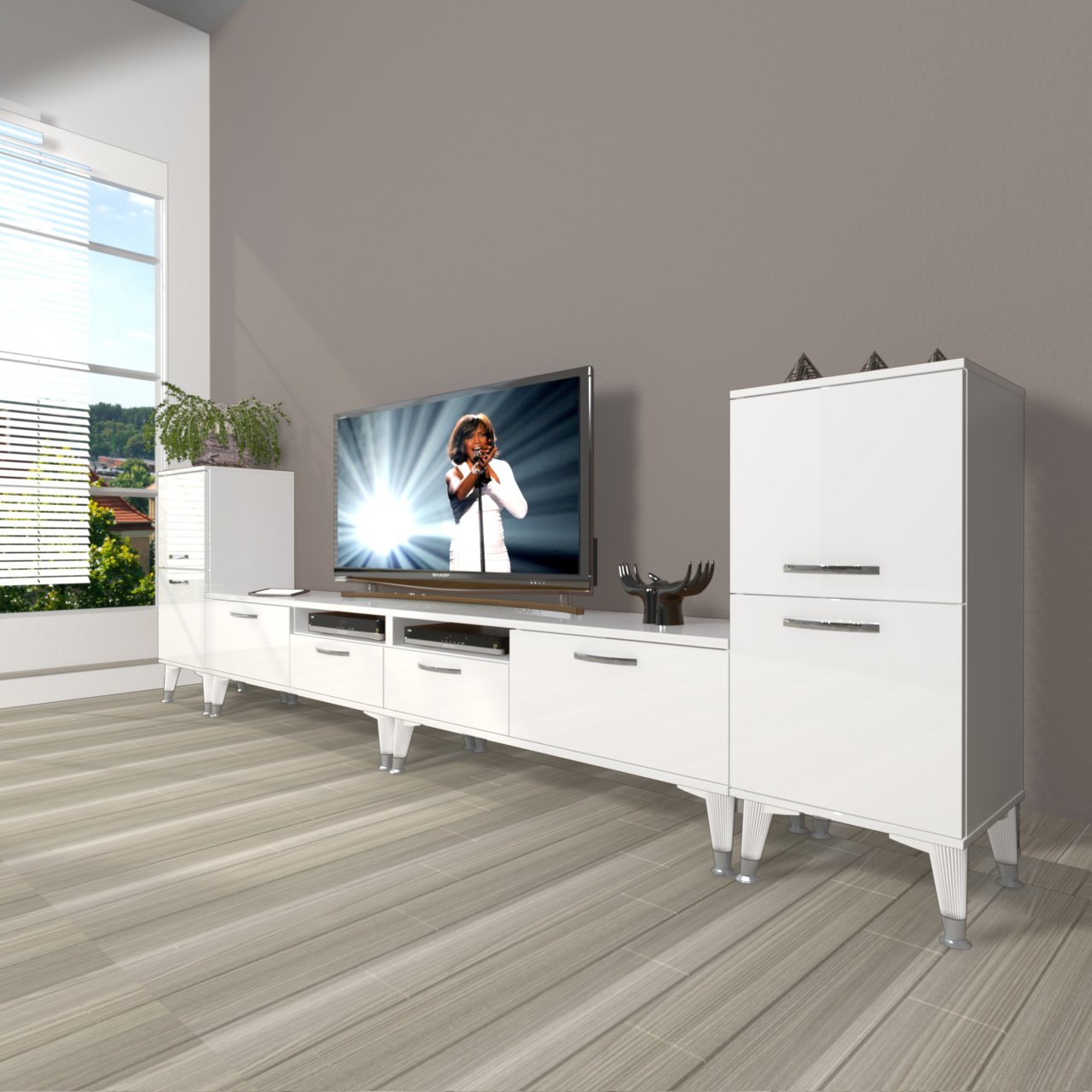 Decoraktiv Eko 9220 Slm Silver Tv Ünitesi Tv Sehpası Parlak Beyaz