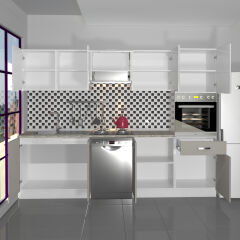 Decoraktiv Elite 280 Ankastre Boy Dolaplı MDF Hazır Mutfak Dolabı Kumtaşı - Beyaz