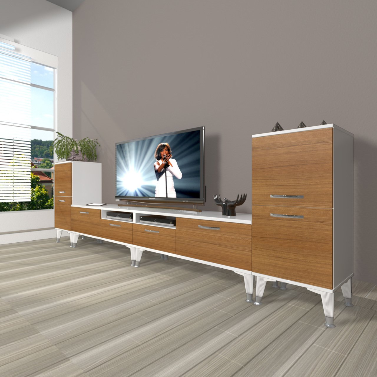 Decoraktiv Eko 9220 Slm Silver Tv Ünitesi Tv Sehpası Beyaz - Ceviz